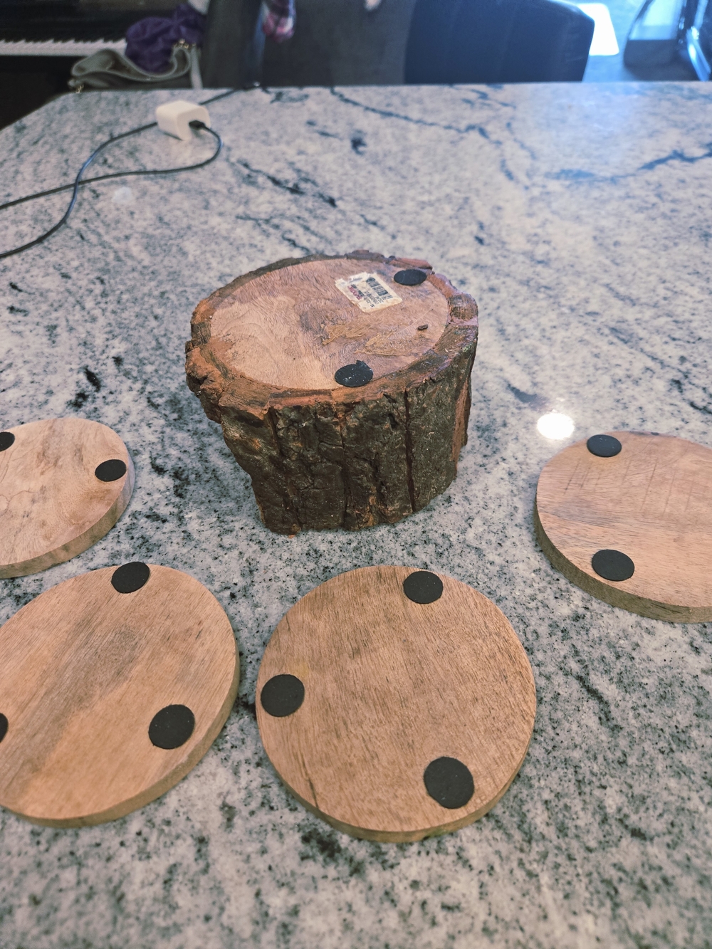 Rustic Tree Bark Wood Coaster Set - Picture 6 of 10